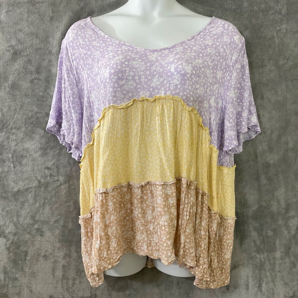 Oddy Anthropology Floral tiered baby doll Ruffled Blouse Top 3X spring colors US